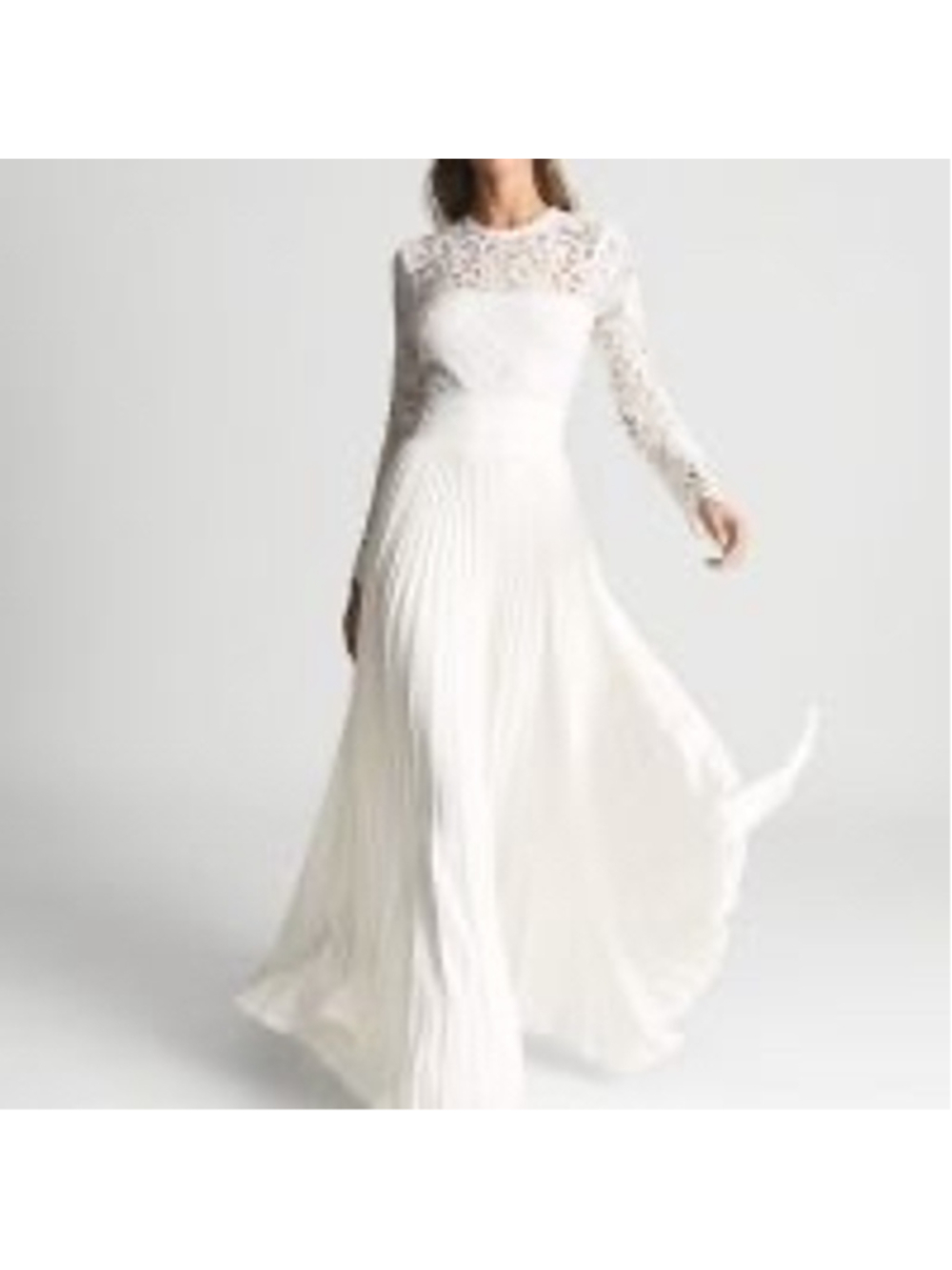 Women's Reiss White Long Sleeve Lace Pleated Maxi Dress Size 4 - Picture 2 of 10